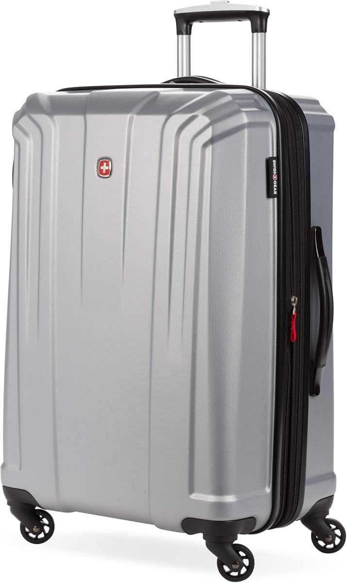 3750 Hardside Luggage with Spinner Wheels, Silver, Checked-Medium 23-Inch