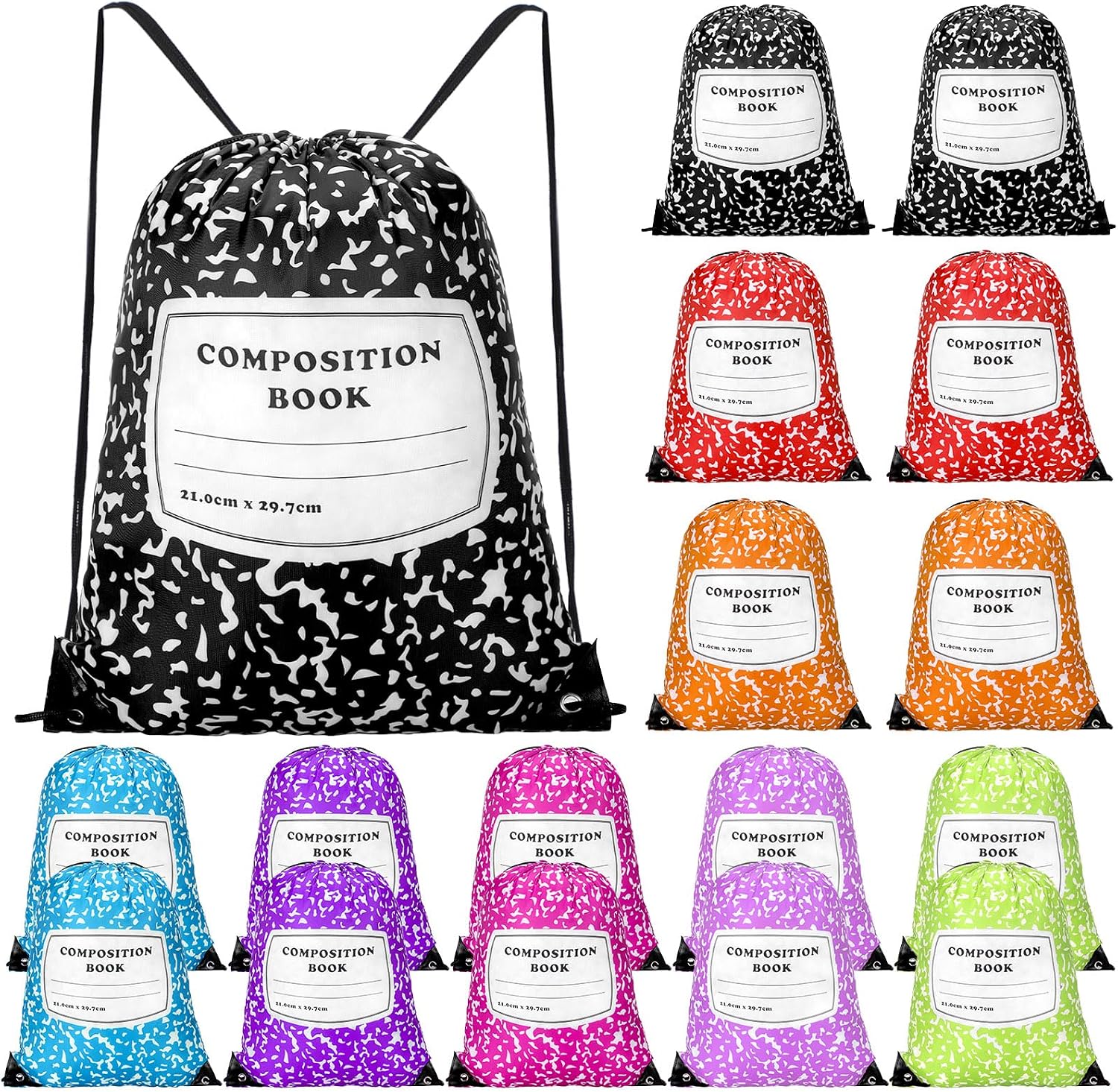 18 Pcs Back to School Composition Book Drawstring Bag Bulk 13"x16" Backpacks Carrying Folder Computer for Writing Teacher (Pastel)