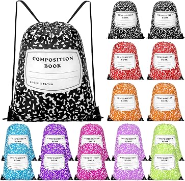 24 Pcs Back to School Composition Book Drawstring Bag Bulk 13"x16" Backpacks Carrying Folder Computer for Writing Teacher Bright