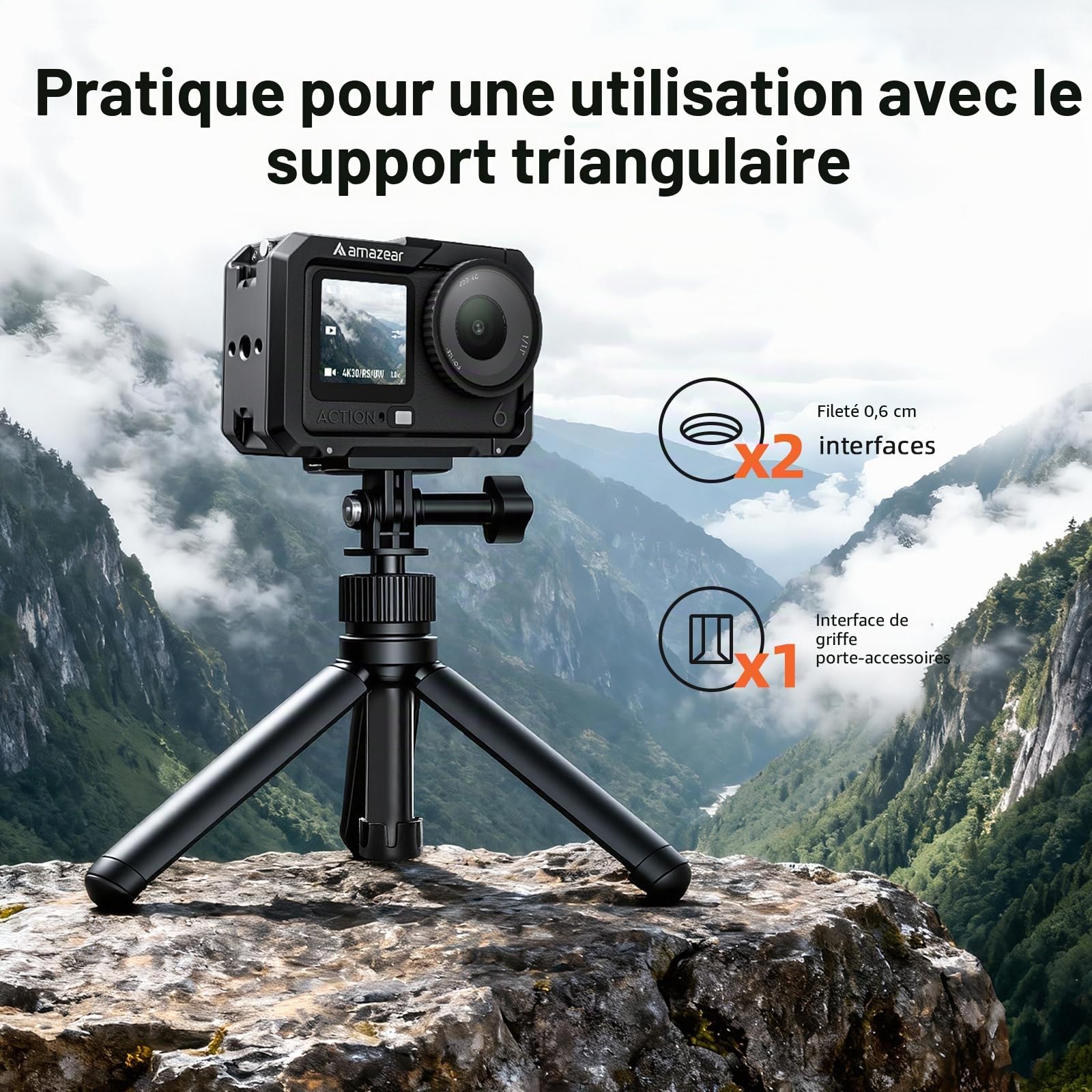 AMAZEAR Cage en Aluminium pour Accessoires DJI Osmo Action 6 Accessoires - Action6 Pro Étui de Protection en métal, Cadre de Protection avec Fixation Rapide, Filetage 1/4" & Cache-Objectifs