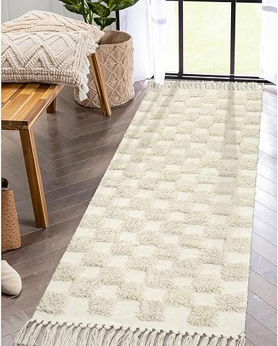 Lahome Alfombra de baño bohemia pequeña alfombra de 2 x 3 pulgadas alfombra de cocina a cuadros lavable copetuda con borlas no desprende pelusa