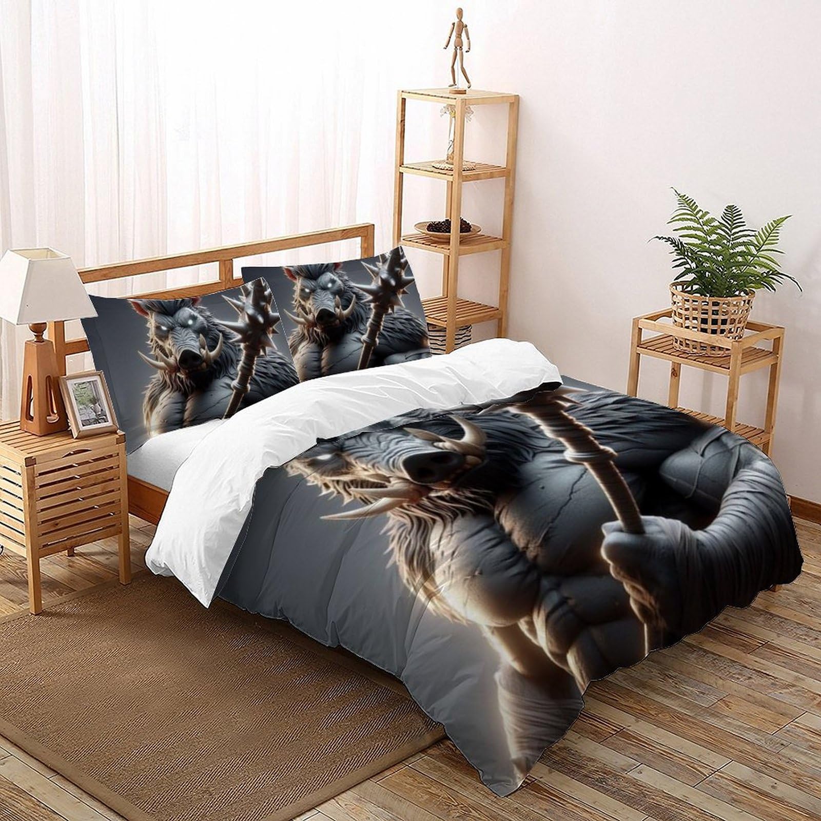 Housse de couette Super King sanglier imprimé 3D en microfibre 260x220 cm avec fermeture éclair