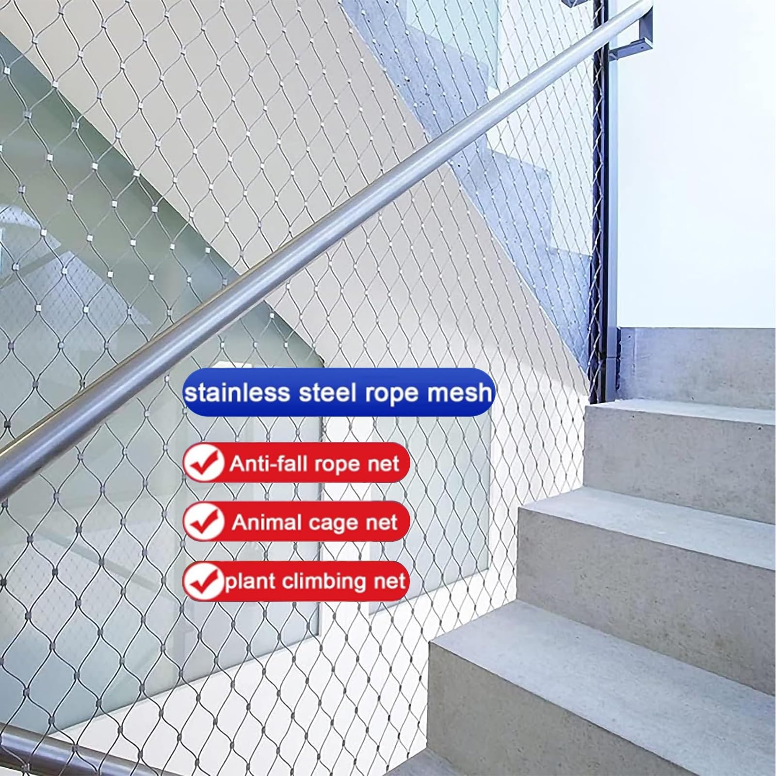 Malla de cuerda de acero inoxidable, red de seguridad flexible, malla de alambre resistente al calor, red de barrera para exteriores resistente a los impactos (1,3 x 9 m de alto x 4,26 x 29,5 pies