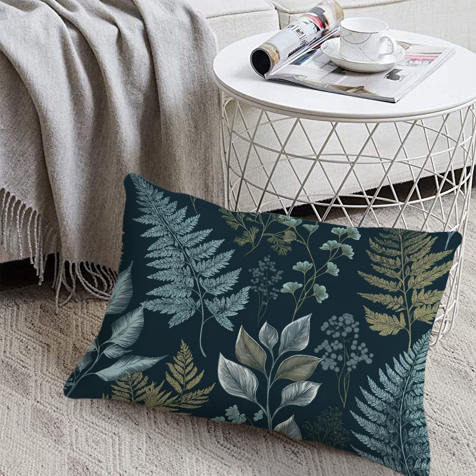 Sábanas 200X190/200Cm - Juego De Sábanas 3 Piezas Estampadas Helecho Dibujado A Mano - Microfibra Suave Transpirable - Sábana Bajera Ajustable - Ropa De Cama Plantas Vintage (Turquesa)
