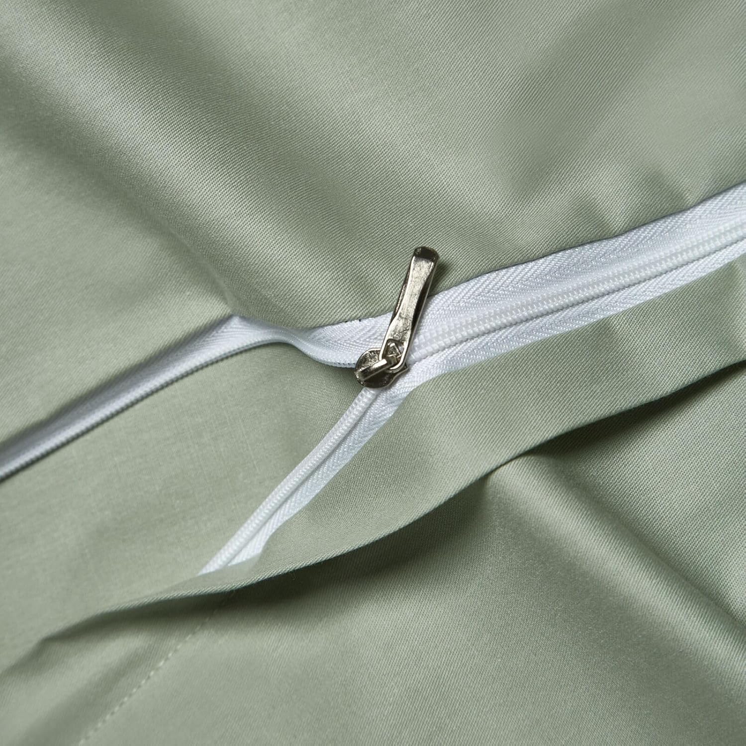 Sage Green Cotton Duvet Cover Set Queen Size, 100% Combed Cotton Percale Bedding, Soft Breathable Plain Weave Comforter Cover with 2 Pillowcases, Minimalist Neutral Bedroom Decor for All Season