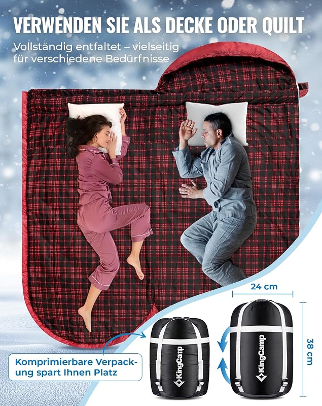 KingCamp XXL Flanel Hálózsák Felnőtteknek, Meleg Téli Kempingzsák 220x100cm
