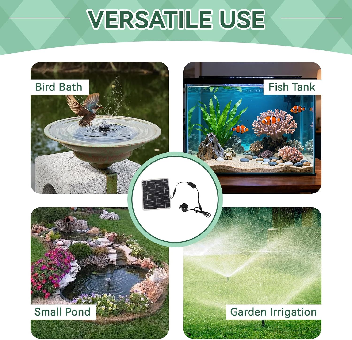 50W Solar Water Pump Kit with Battery Backup, 800L/H Solar Powered Fountain Pump for Bird Bath, Fish Tank, Small Pond & Garden Irrigation Outdoor Water Feature Kit with Adjustable Flow Switch