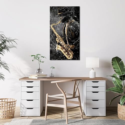 Miniatura 2 de NutArtPic Arte de pared de música de jazz negro, impresión artística de saxofón, instrumentos musicales, pintura, lienzo de música vintage para