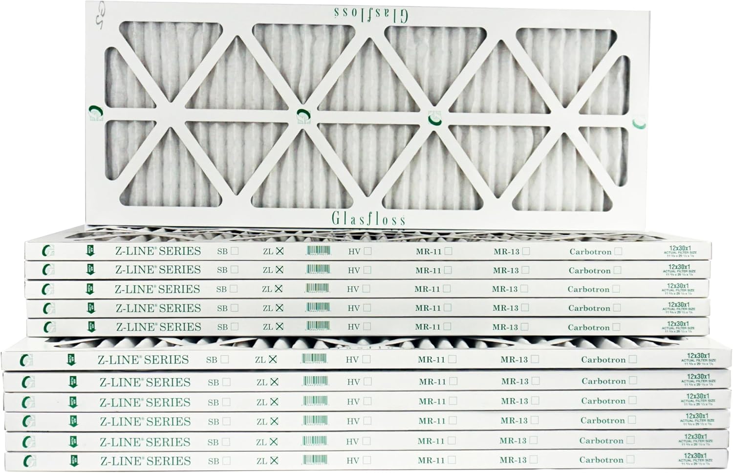 Glasfloss 12x30x1 MERV 10 Pack of 12 Pleated Air Filter Furnace