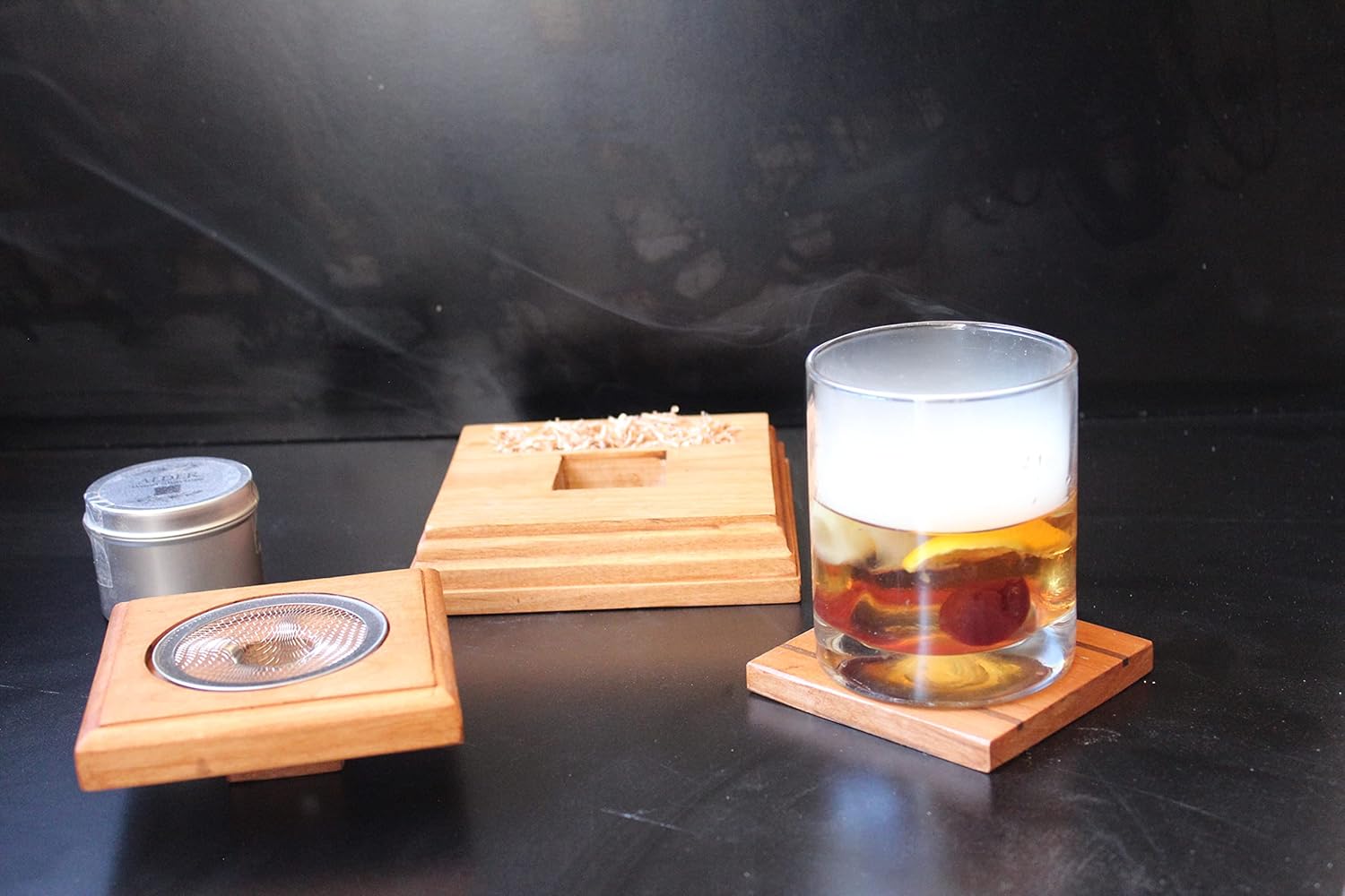 Cocktail Smoker- Copita Cocktail Smoker & Wood Shaving Base (Light Tone), 5.5''x5.5''x2''