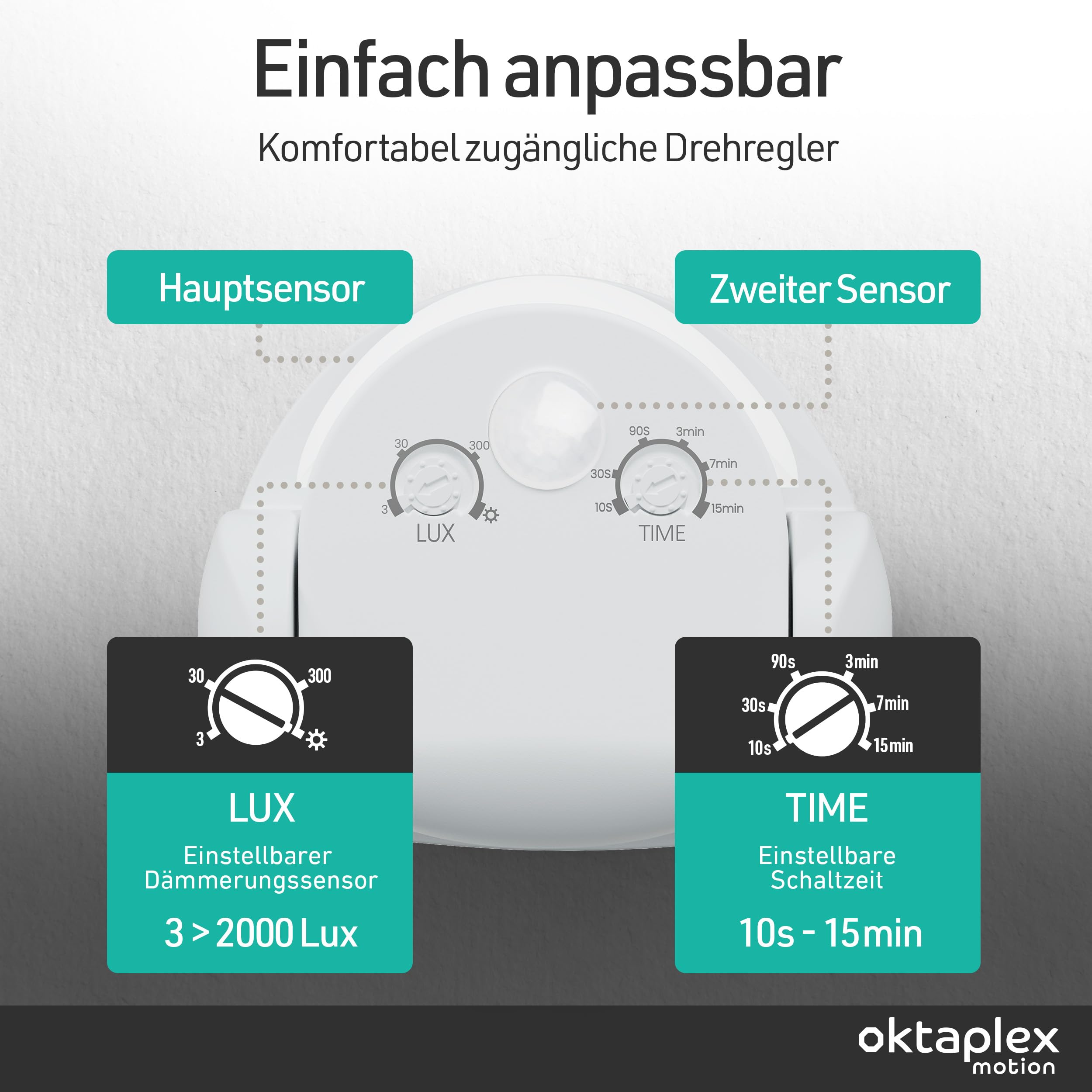 Oktaplex Bea 2er Set Bewegungsmelder Aussen inkl Eckhalterung IP65