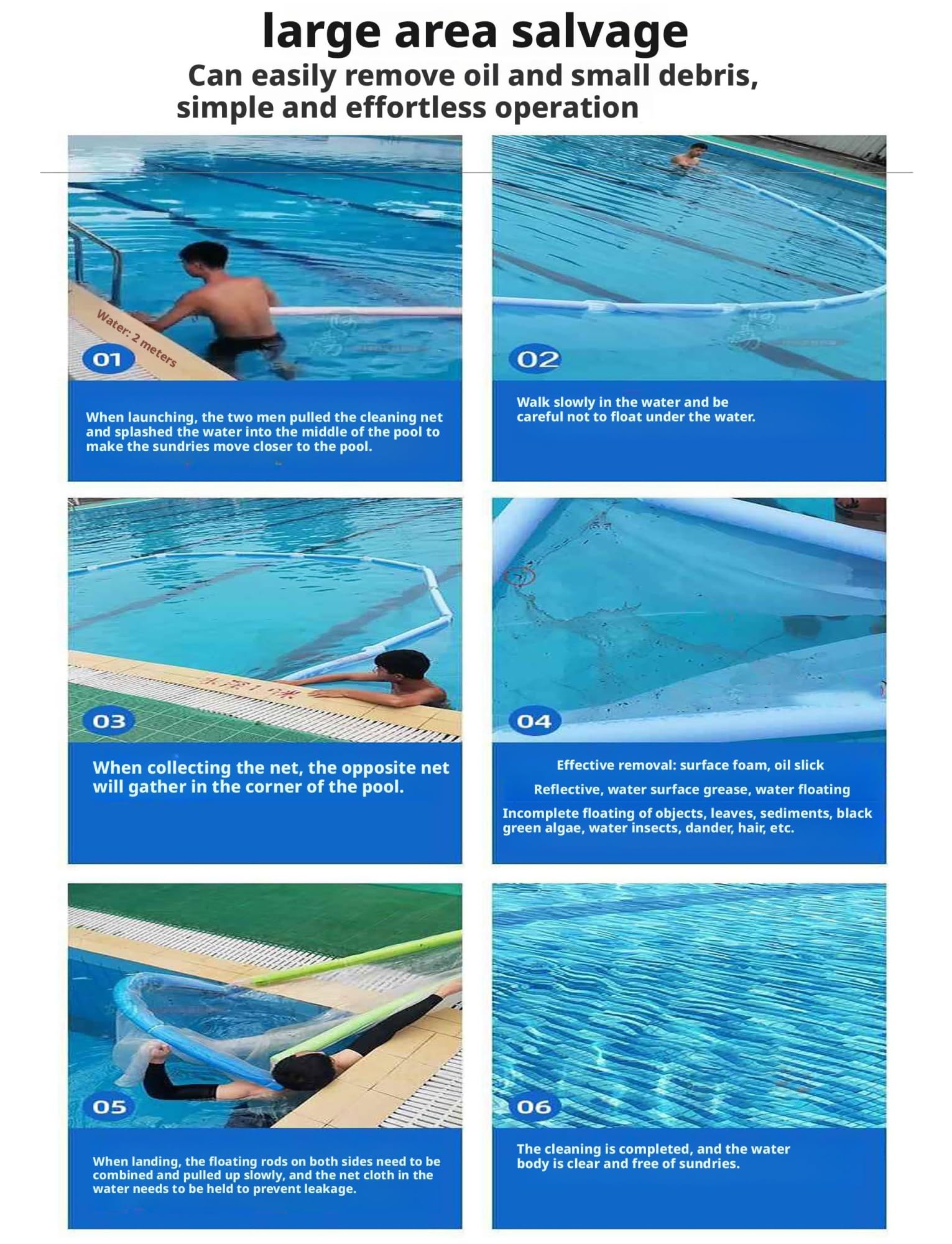 Questo retino Galleggiante per Piscina - retino a Maglia fine per Piccoli detriti, Foglie e Insetti, pulitore Pieghevole e Riutilizzabile per Piscine e parchi Acquatici (L 3 m x H 70 cm)