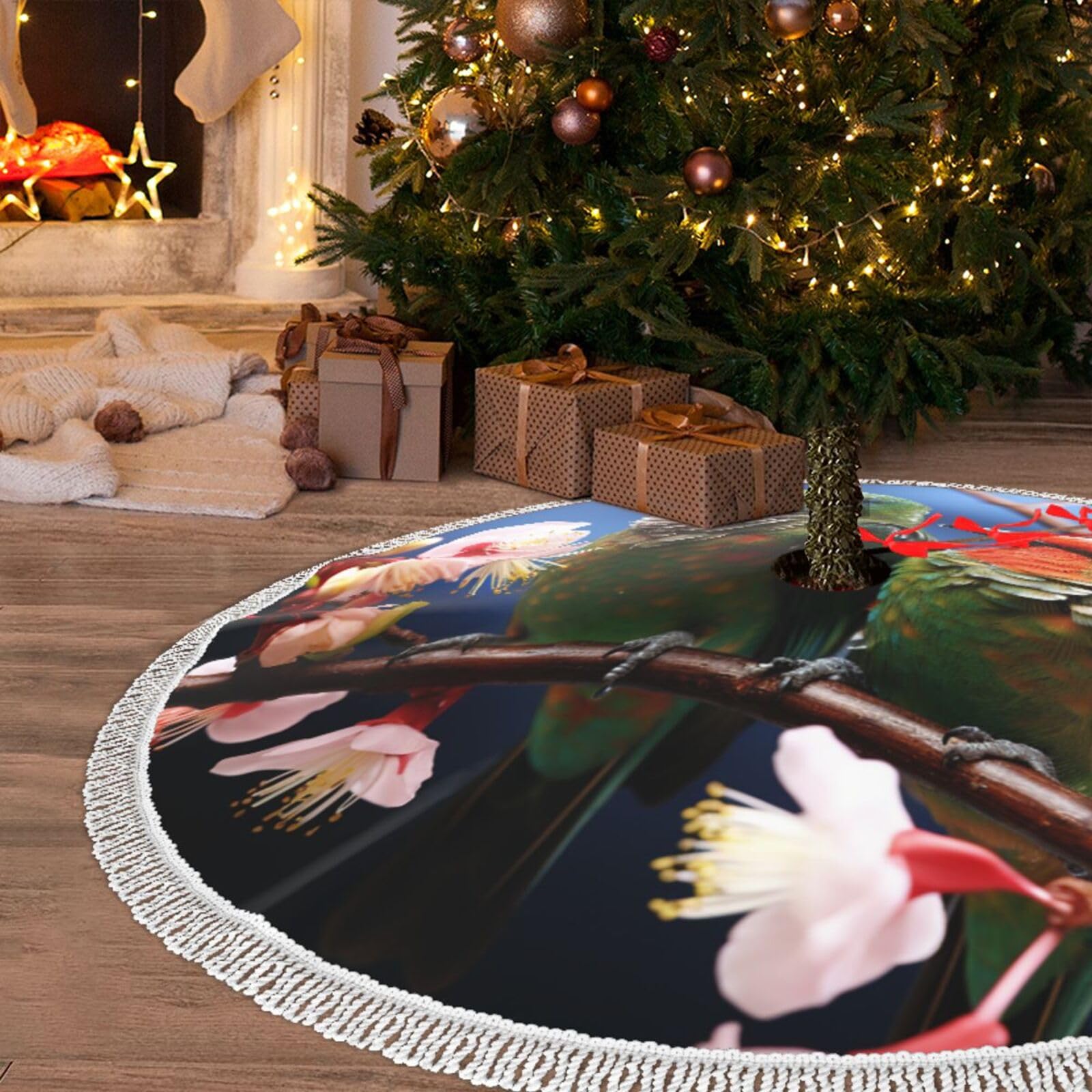 Tapis de sapin de Noël avec oiseaux pour une décoration de salon chaleureuse