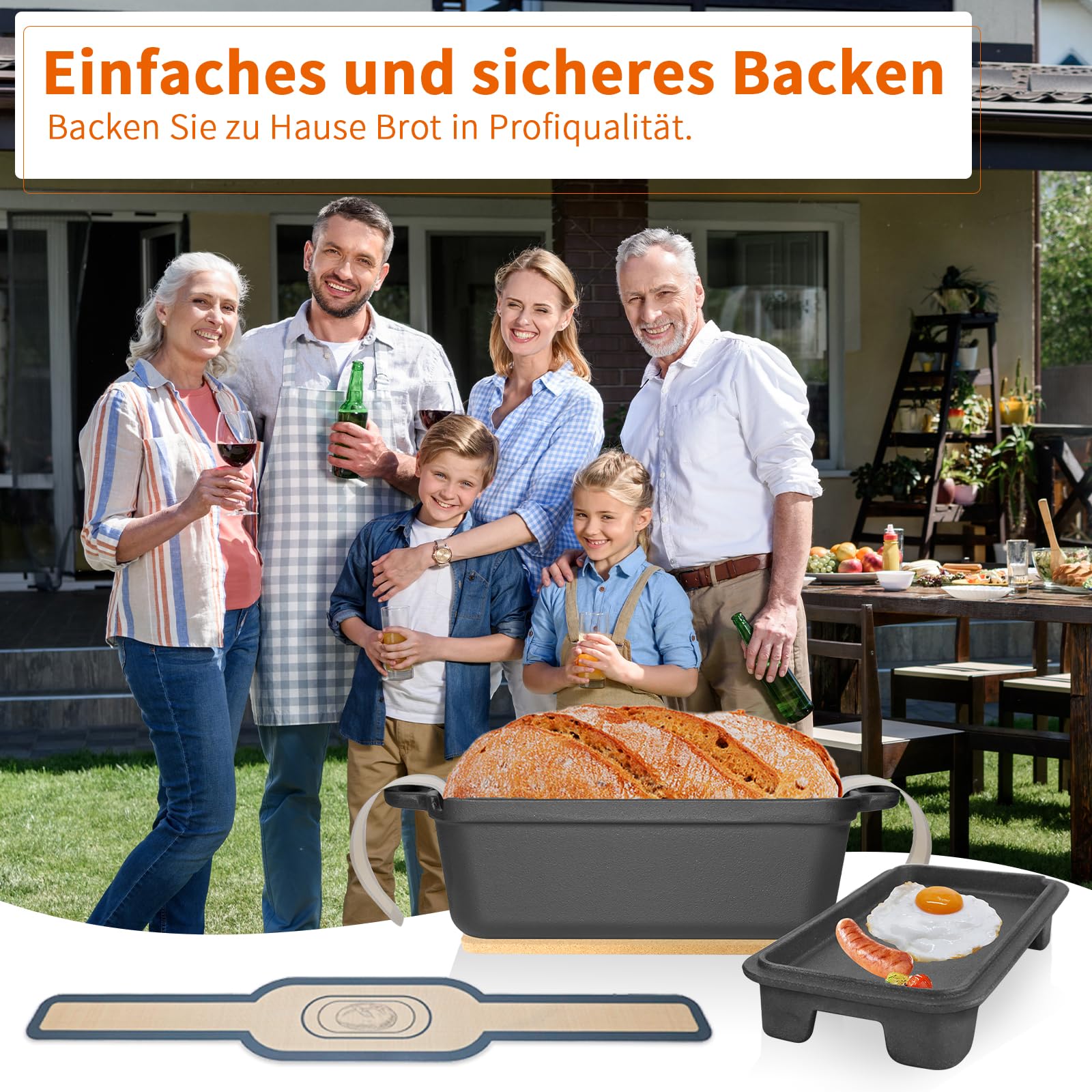 Illidan Gusseisen Brotbackform mit Deckel, 2-in-1 Broodbakvormen Voor Brood,Rechteckig Sauerteig Brotbacktopf - Gusseiserner Topf für Küche Ofen Camping Formen für Brotlaibe