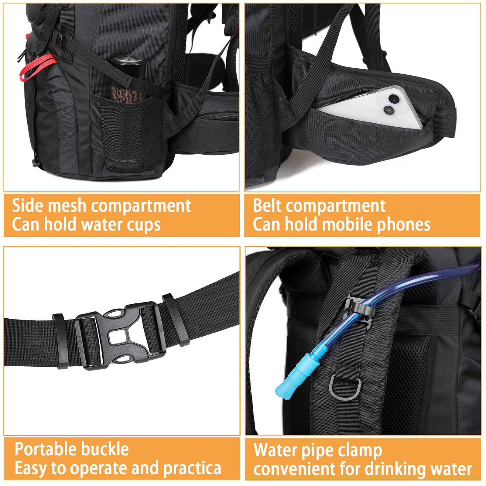 60 l Wanderrucksack mit Regenschutz, großer Reiserucksack, Bergsteiger-Rucksack für Männer und Frauen, Outdoor-Sportarten.