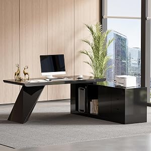 homary 70 9 Modern L-Shape Executive Desk Home Office Desk with Drawers Cabinet Modern Computer Desk for Home