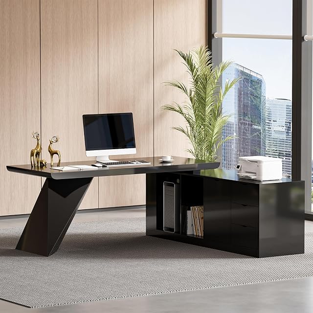 homary 70 9 Modern L-Shape Executive Desk Home Office Desk with Drawers Cabinet Modern Computer Desk for Home