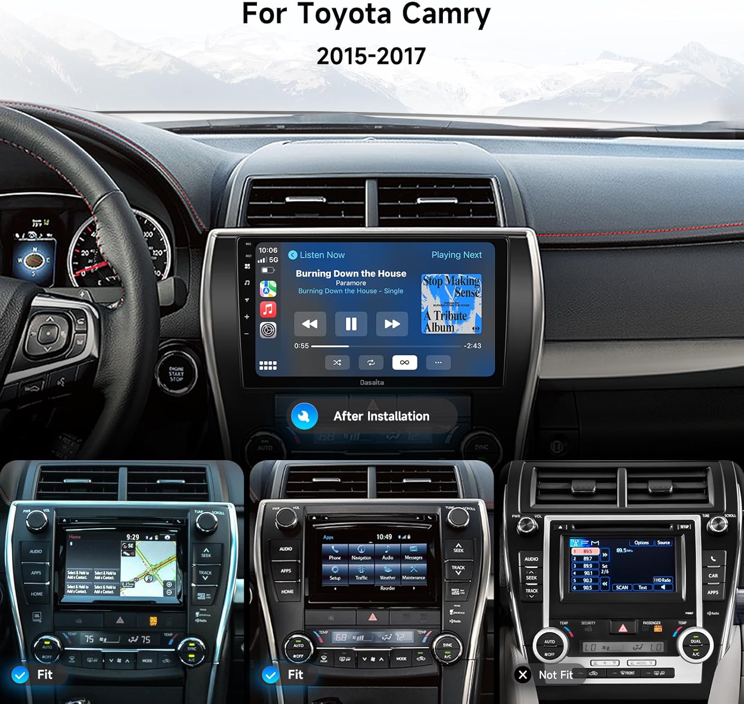 Dasaita Android 13 Car Stereo for Toyota Camry 2015 2016 2017 with Wireless Carplay/Android Auto, 10.2" Touch Screen Radio, GPS, 6G RAM 64G ROM Head Unit, Bluetooth 5.0, 5G WiFi, 4G LTE, Gyro, DTS