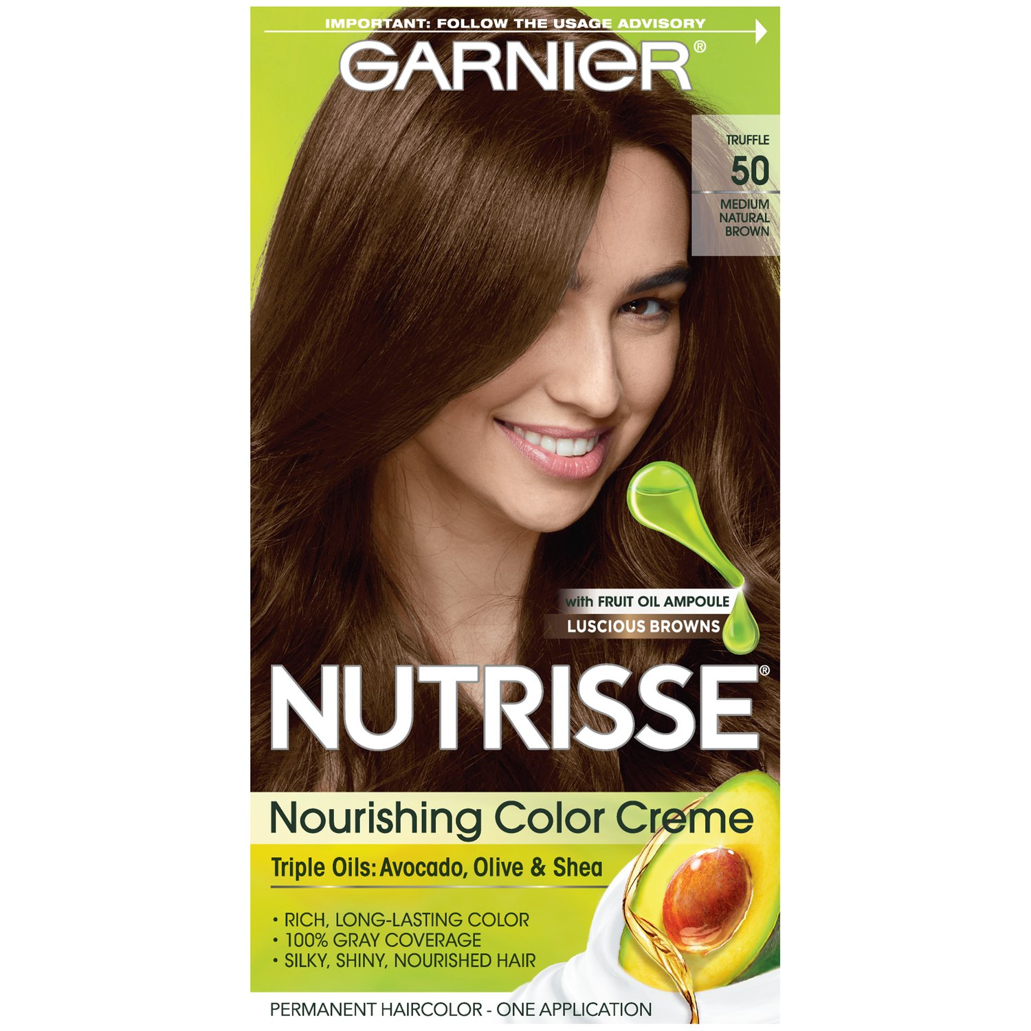 Garnier Nutrisse Nourishing Hair Color Creme, 50 Medium Natural Brown Truffle Packaging May Vary