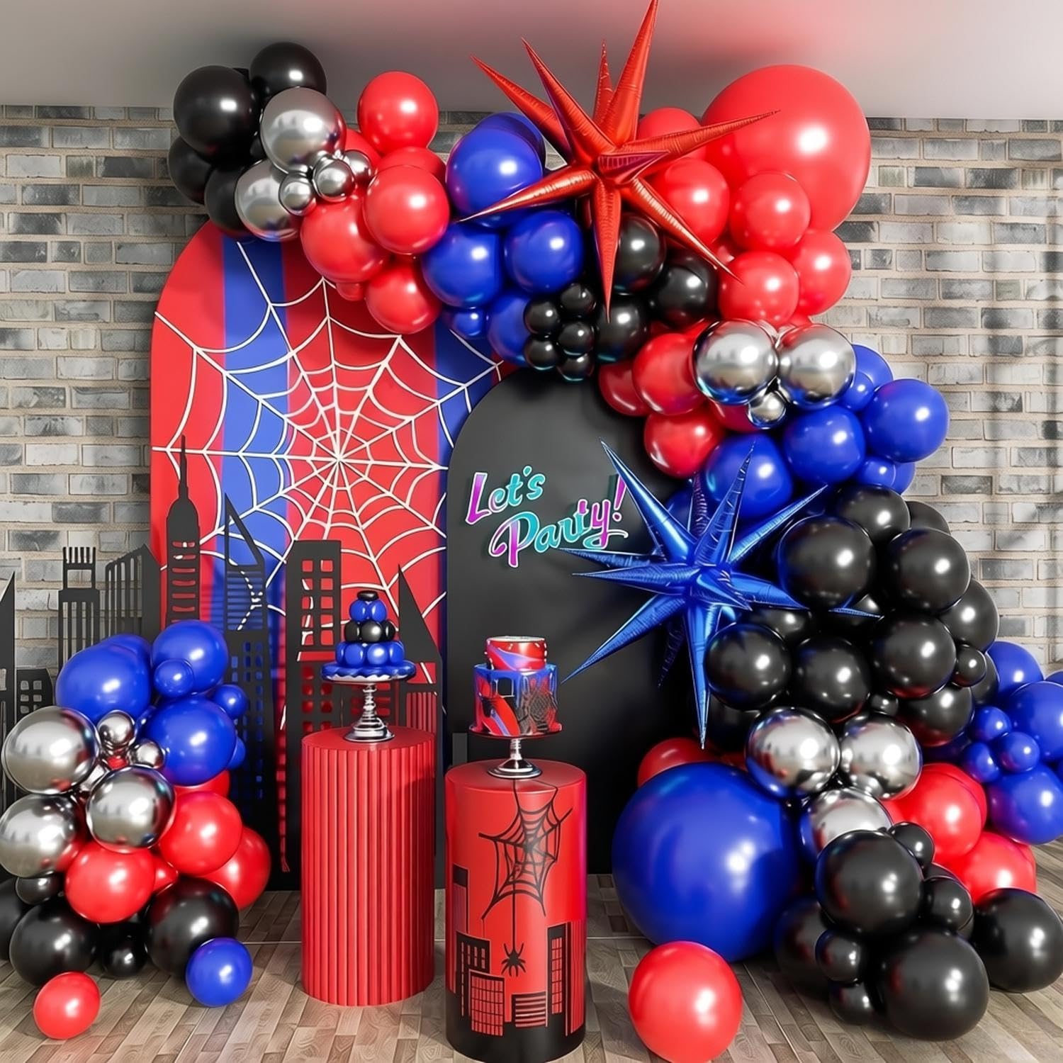 Photo 1 of ELTNEGSA 132pcs Black Red and Blue Balloons Arch Garland Kit