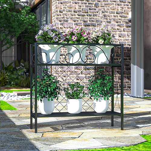 Paneles de barandilla de privacidad resistentes de 2 niveles de metal resistente para espacios pequeños, cama de jardín elevada para verduras,