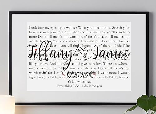 Custom Anniversary Gift for Husband Song Lyrics Print Wedding Song Lyric First Dance Song Poster Wall Art Decor Valentines Day Gifts