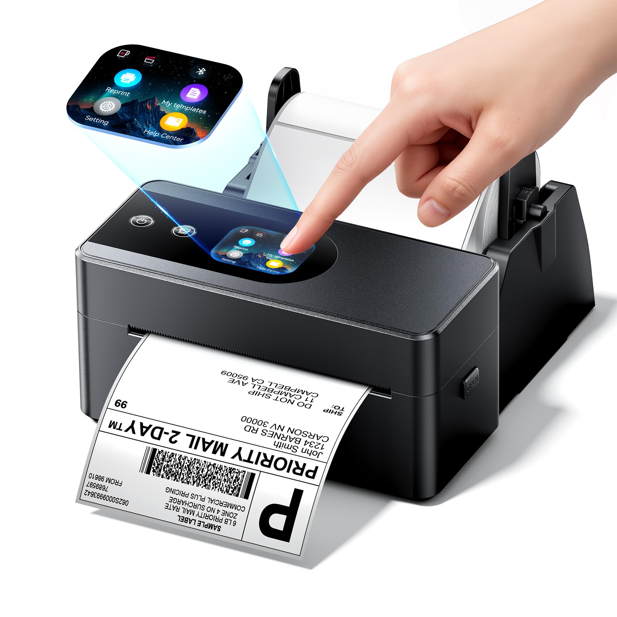 Phomemo Impresora Etiqueta con Pantalla Táctil, Negro Impresora termica 4x6 | Impresora Etiquetas Autoadhesivas con Conexión por Bluetooth y USB, Compatible con Amazon, Vinted, DHL, Shopify, Correos Certificado ClimatePartner