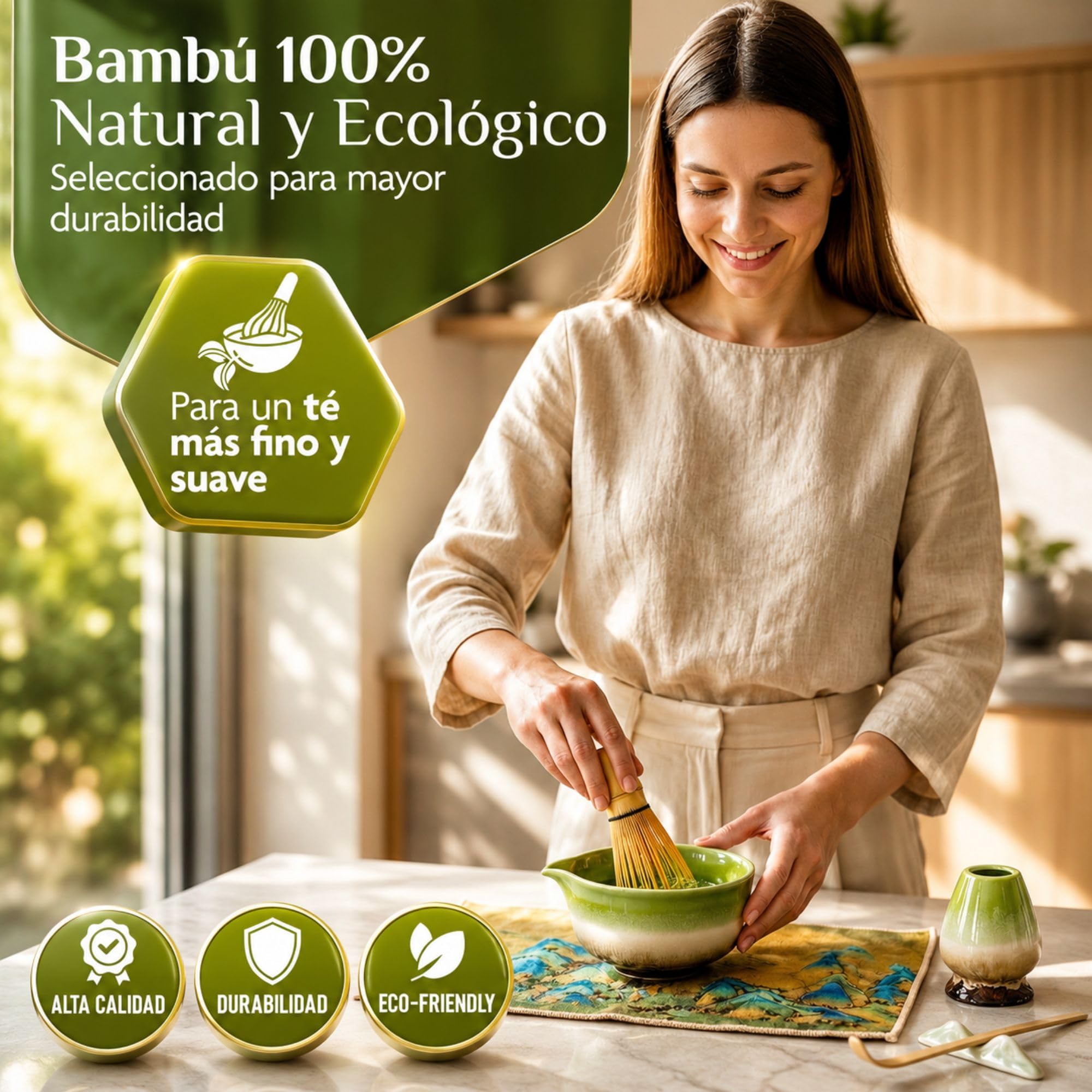 C&C Set Te Matcha Kit, 8 Piezas Premium Ecológicas Duraderas y Resistentes, Incl Ebook con Recetas Exclusivas y Manual, Batidor Matcha Colador Kit Matcha Set, Set Matcha Whisk - Kit Te Matcha Completo