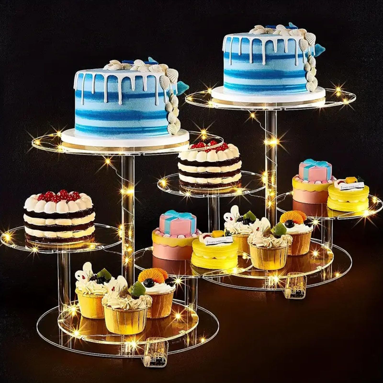Soporte para cupcakes de 4 capas con iluminación LED, acrílico, para bodas, cumpleaños, baby shower, festivales, recepciones, fiestas graduadas, postres
