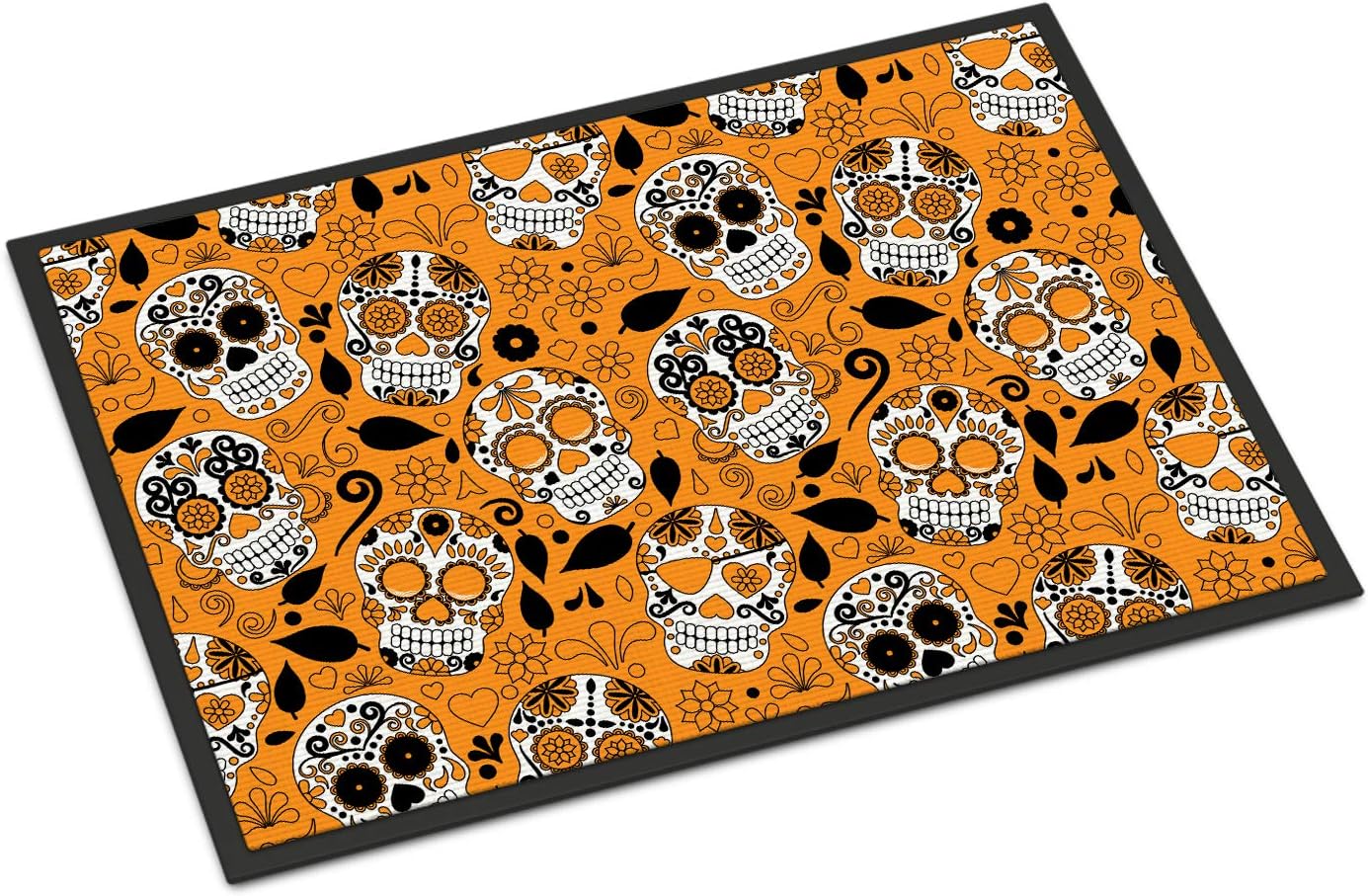Caroline's Treasures BB5118MAT Day of The Dead Orange Doormat 18x27 Front Door Mat Indoor Outdoor Rugs for Entryway, Non Slip Washable Low Pile, 18H X 27W