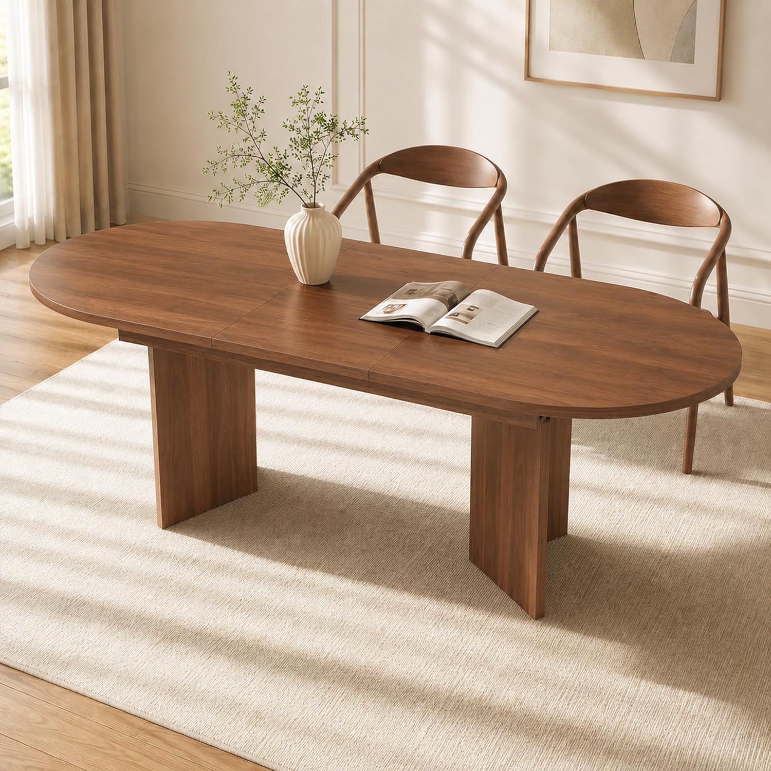 Table à manger extensible noyer 120-160 cm plateau 18mm coins arrondis cuisine