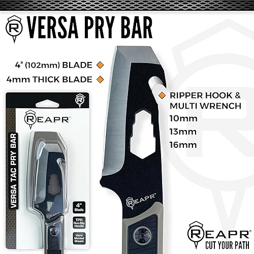 Miniatura 6 de Reapr VERSA TAC - Barra de palanca multiherramienta de 10 pulgadas, herramienta compacta con gancho de destripador, llaves, extractor de uñas, mango