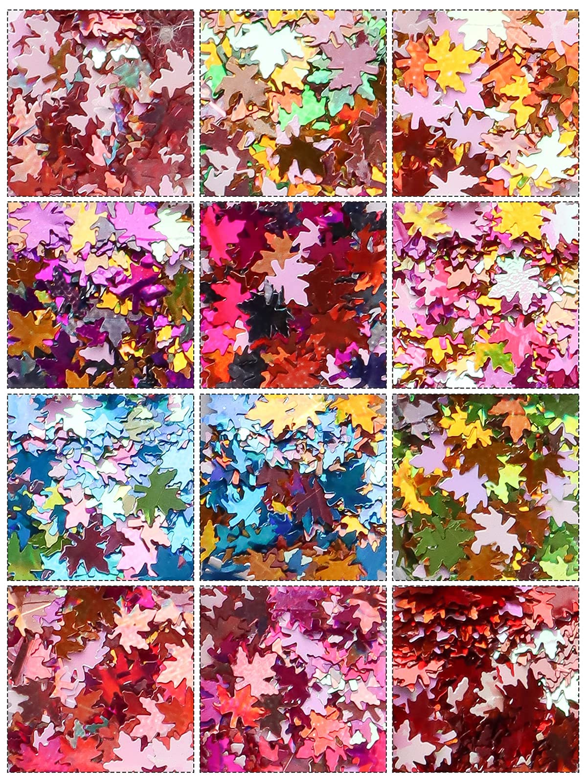 EBANKU 3D Fall Maple Leaf Holographic Nail Art Glitter Sequins, 12 Colors Laser Maple Leaf Nail Stickers Supplies Resin Mold DIY - Image 3