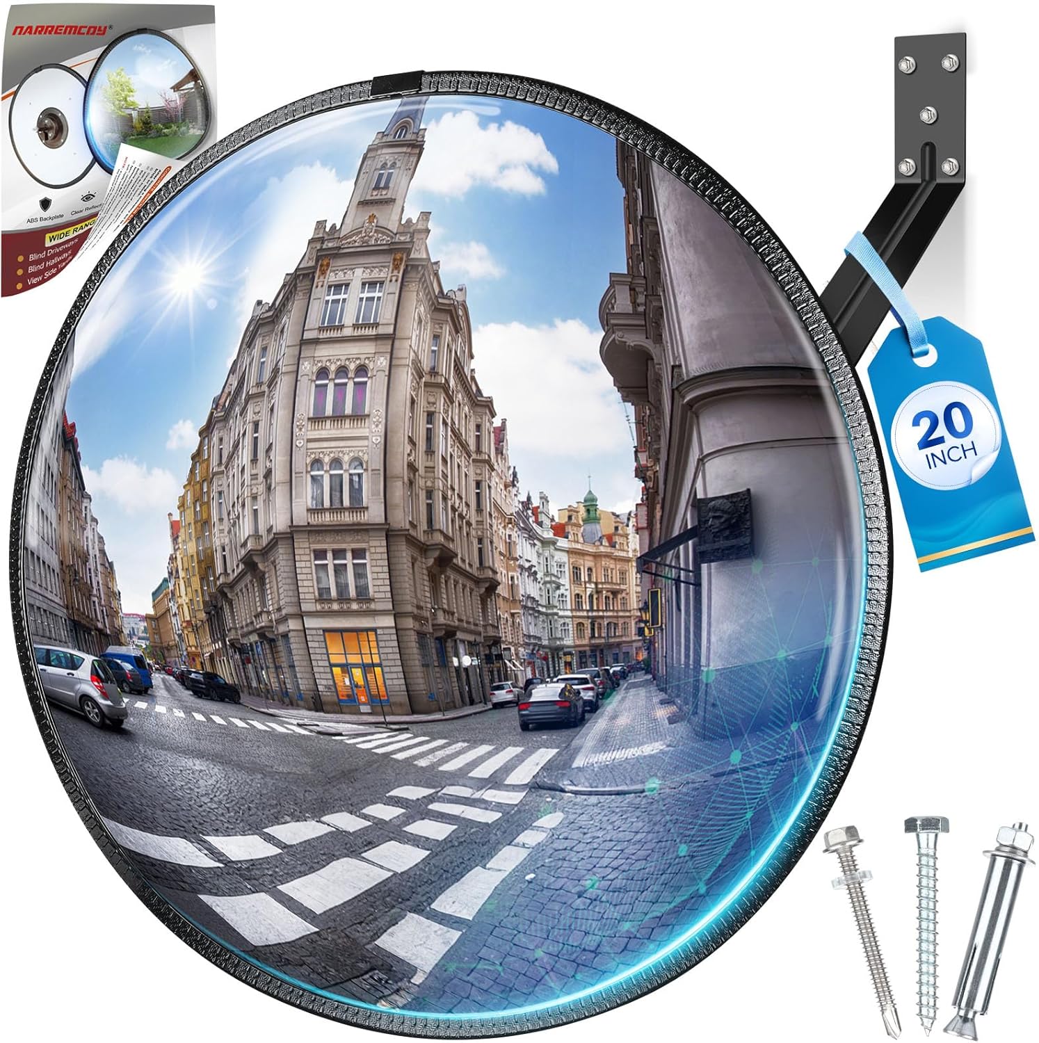 20" HD Acrylic Convex Mirror - 160 Adjustable Wide Angle View, Leather Frame & ABS Back, Blind Spot Mirror for Indoor/Outdoor Use in Garage, Warehouse, Driveway, Store & Office Security