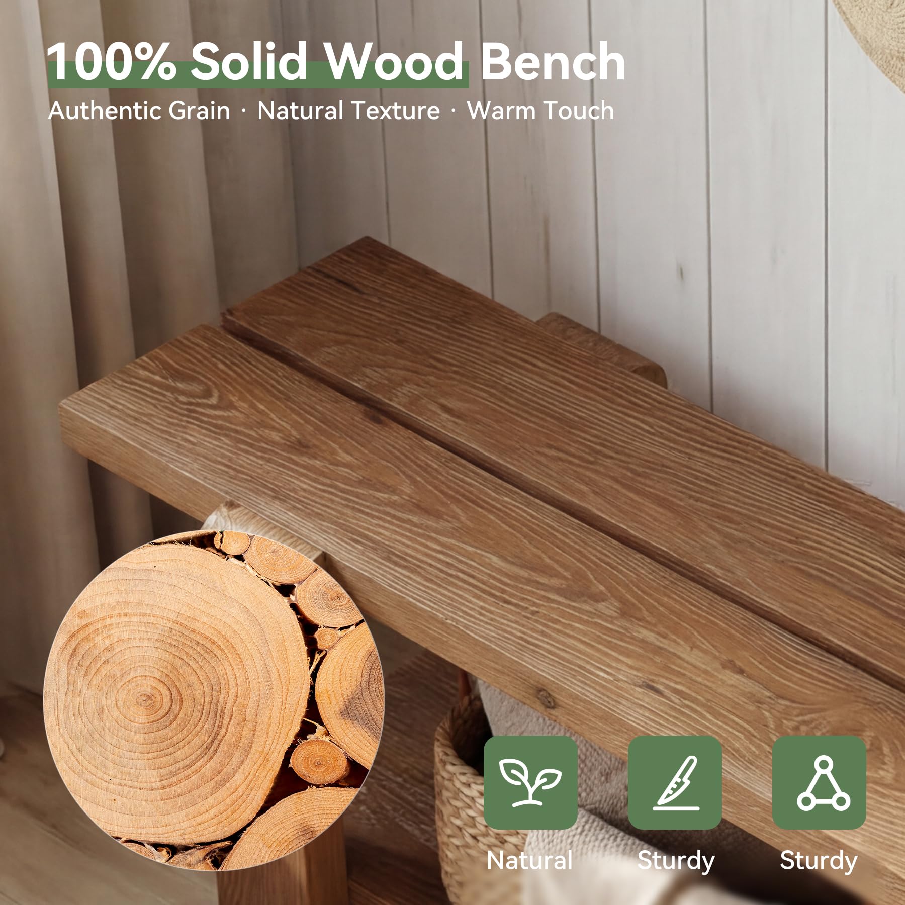 Solid Wood Entryway Bench with Shoe Storage Shelf, 63-Inch Long Farmhouse Entry Shoe Bench, End of Bed Bench for Bedroom, Hallway, Living Room, Mudroom, Rustic Brown