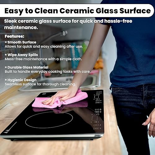 Miniatura 5 de OMEO Placa de cocción portátil de doble inducción con 2 quemadores, control táctil, cocina de inducción de 110 V con bloqueo de seguridad, pausa,