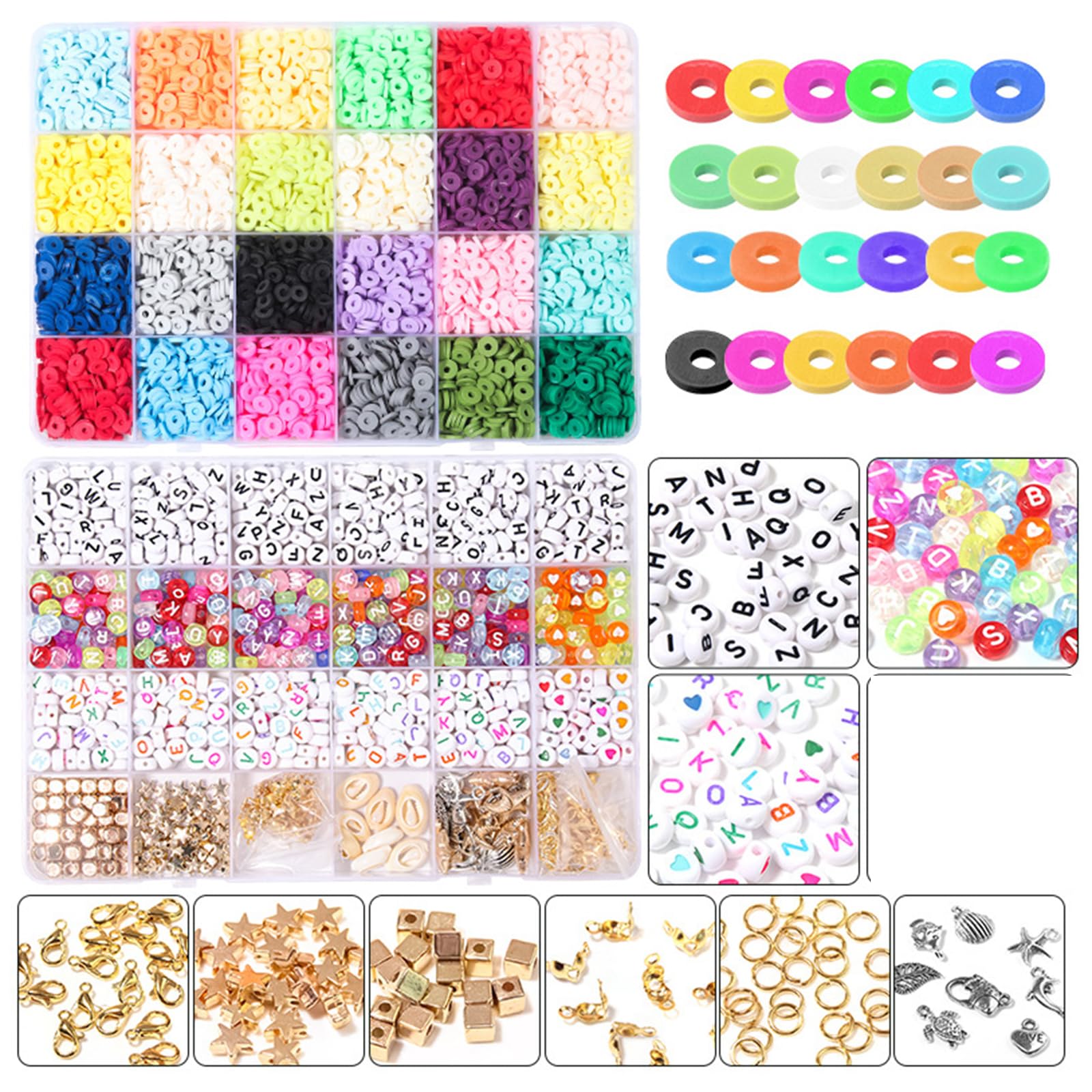 1 caja Kit de cuentas planas redondas de arcilla polimérica cuentas espaciadoras para hacer joyas pulseras collar pendiente DIY Craft Kit con colgante-J 7000 Uds