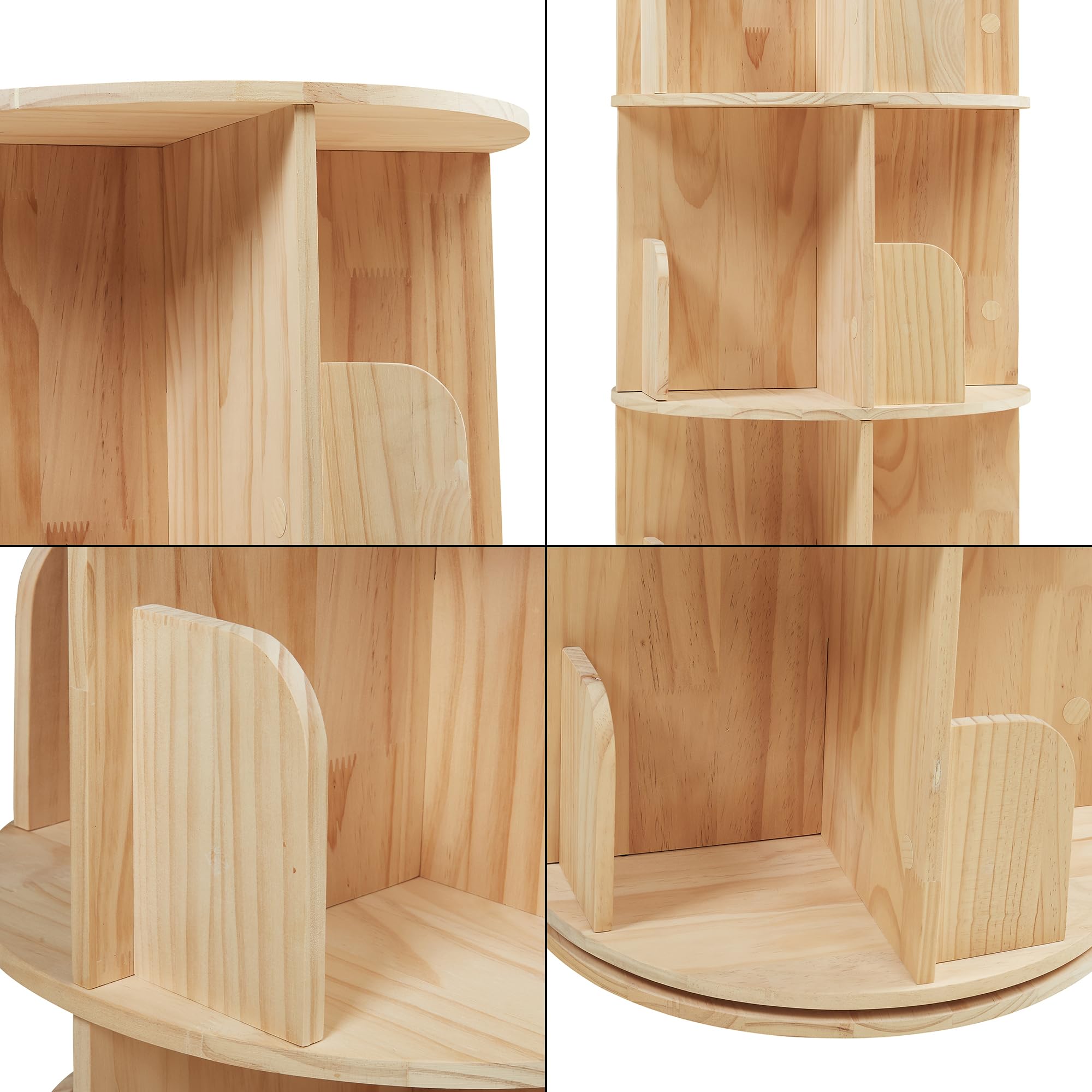 [en.casa] Libreria Girevole per Cameretta a 3 Livelli con Scomparti Aperti Scaffale Rotante per Bambini Mobiletto Espositore Porta Libri in Legno di Pino 95 x Ø44 cm