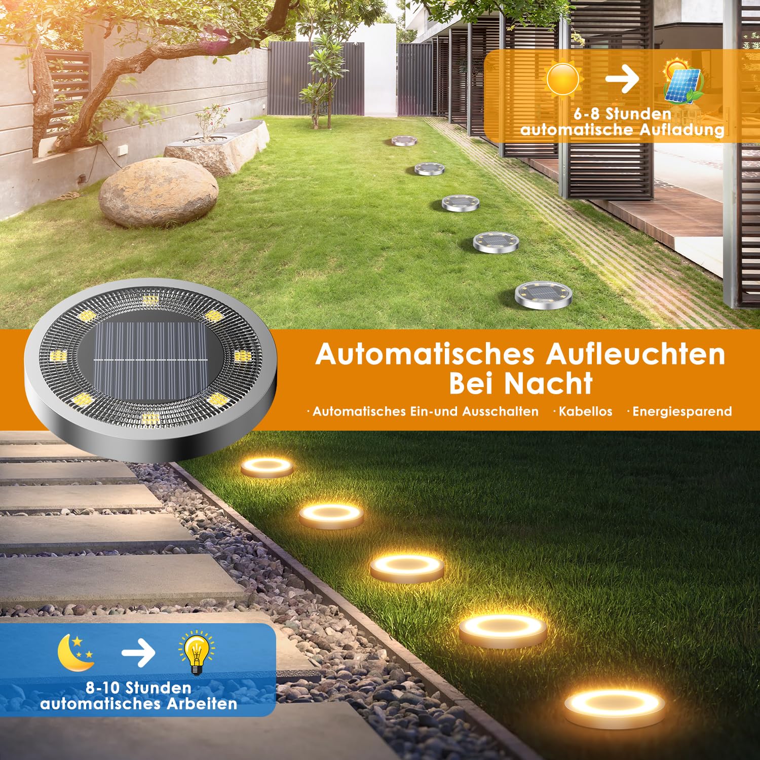 Shuniu Lot de 8 lampes solaires d'extérieur pour jardin, pelouse, allée, trottoir, patio