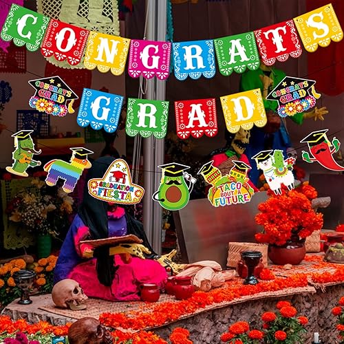 Miniatura 5 de Decoraciones para fiesta de graduación mexicana 2023, pancarta de felicitación de graduación temática de fiesta 2023, guirnalda de graduación de la