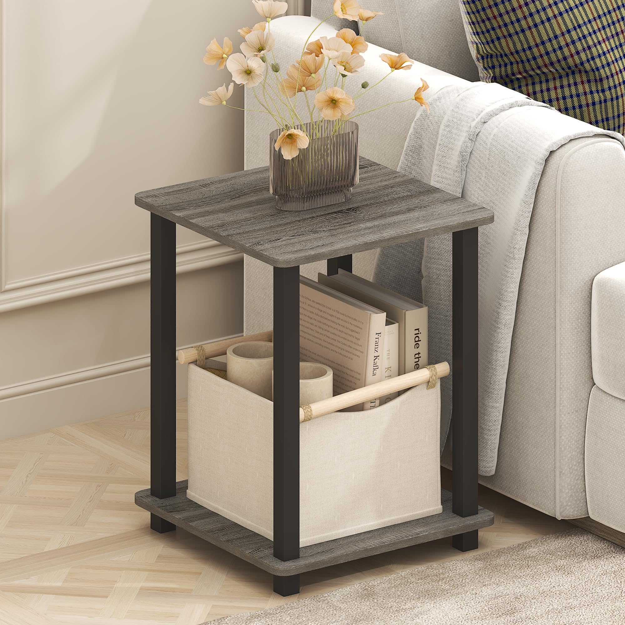 Furinno SIMPLISTIC Side Table Set of 2, End Table, Night Stand, Nightstand, Bedside Table, for Living Room, Bedroom, Grey Oak