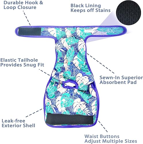 Miniatura 3 de Leekalos Pañales reutilizables lavables para perras (3 unidades) Pañales para perritos altamente absorbentes Pañales ajustables para cachorros