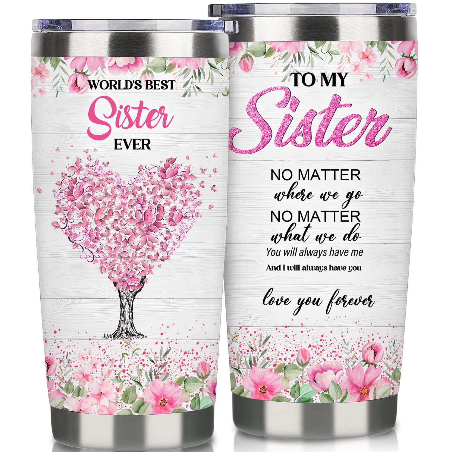 Subvise Sister Tumbler for Sisters Gift -20 oz Coffee Cup Sisters Gifts from Sister/Brother,Ideal Sister Birthday Gift