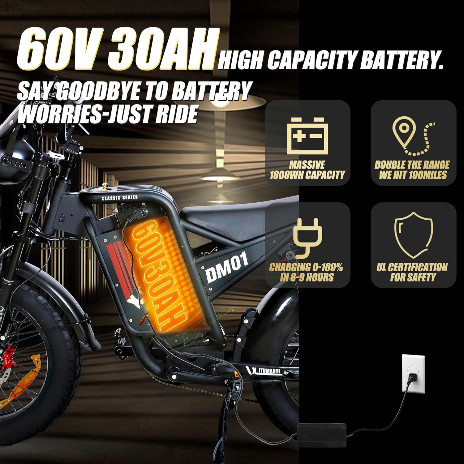 Electric Bike for Adults 6000W Peak Motor 45MPH Electric Dirt Bike 60V 30AH Battery 120 Max Miles Full Suspension Hydraulic Brakes Ebikes for Adults 20" Fat Tire E Bike