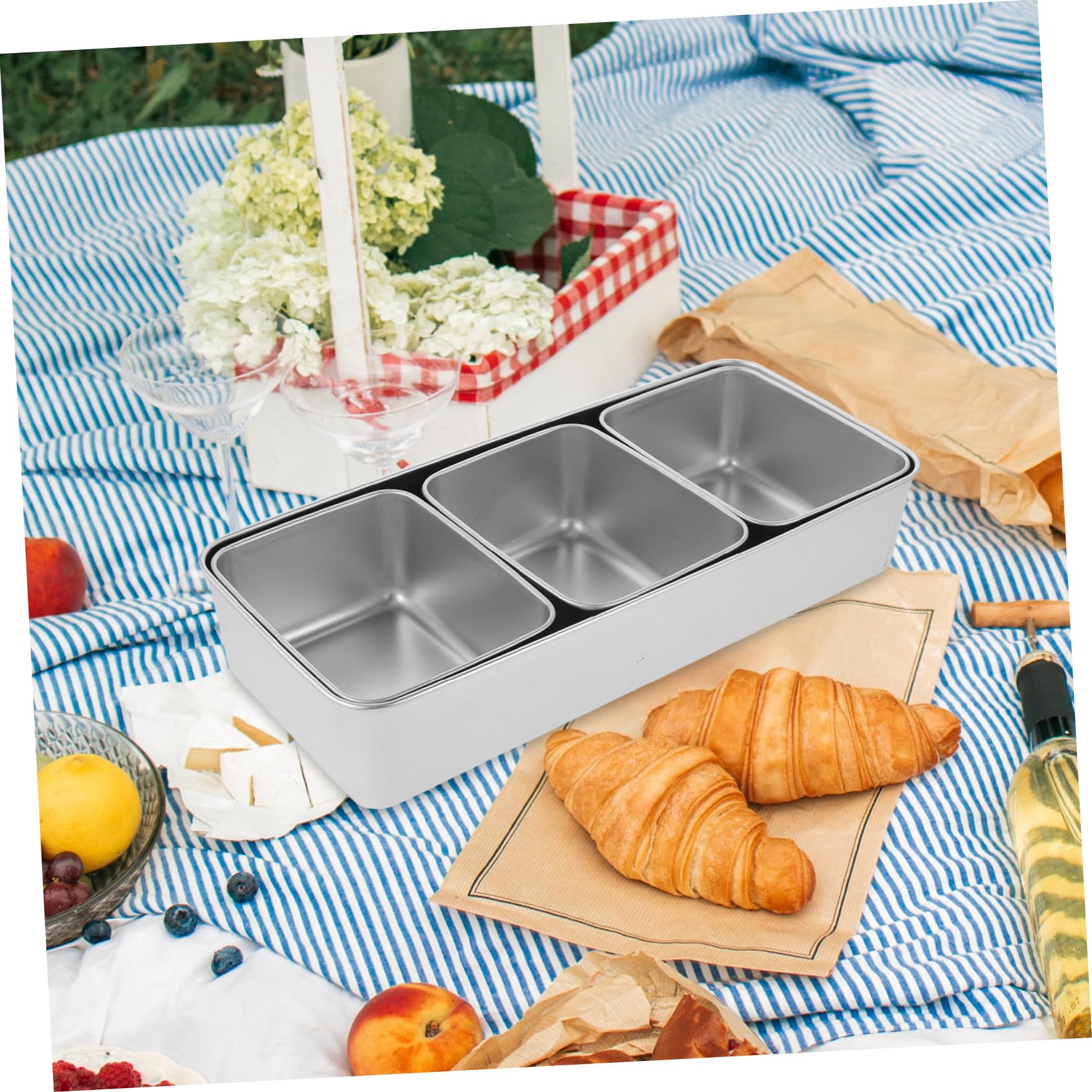 SOIMISS Boîte à Snack Multi-compartiments Inox Portable Plateau à Fruits Secs et Bonbons avec Couvercle Transparent Plateau Repas pour Pique- Extérieur Stockage Pratique et Réutilisable