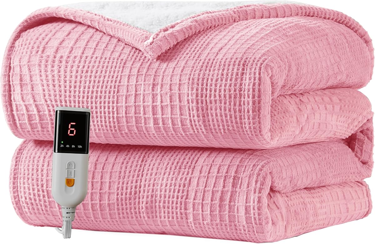 Texciting Heated Blanket Electric Blanket Throw 50”X60”-Heating Throw with 9 Heat Settings-10 Hours Auto Off,ETL Certified,Machine Washable (Light Pink)