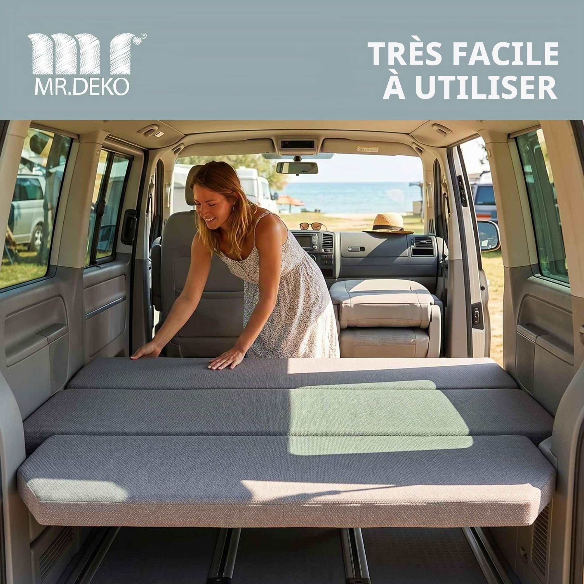 Camper´s Delight Matelas pliant pour VW Multivan T5 et T6 | 148 x 185 x 8 cm | Matelas de camping avec housse lavable | Matelas pliable en mousse | Matelas de couchage pour transporteur | Matelas de