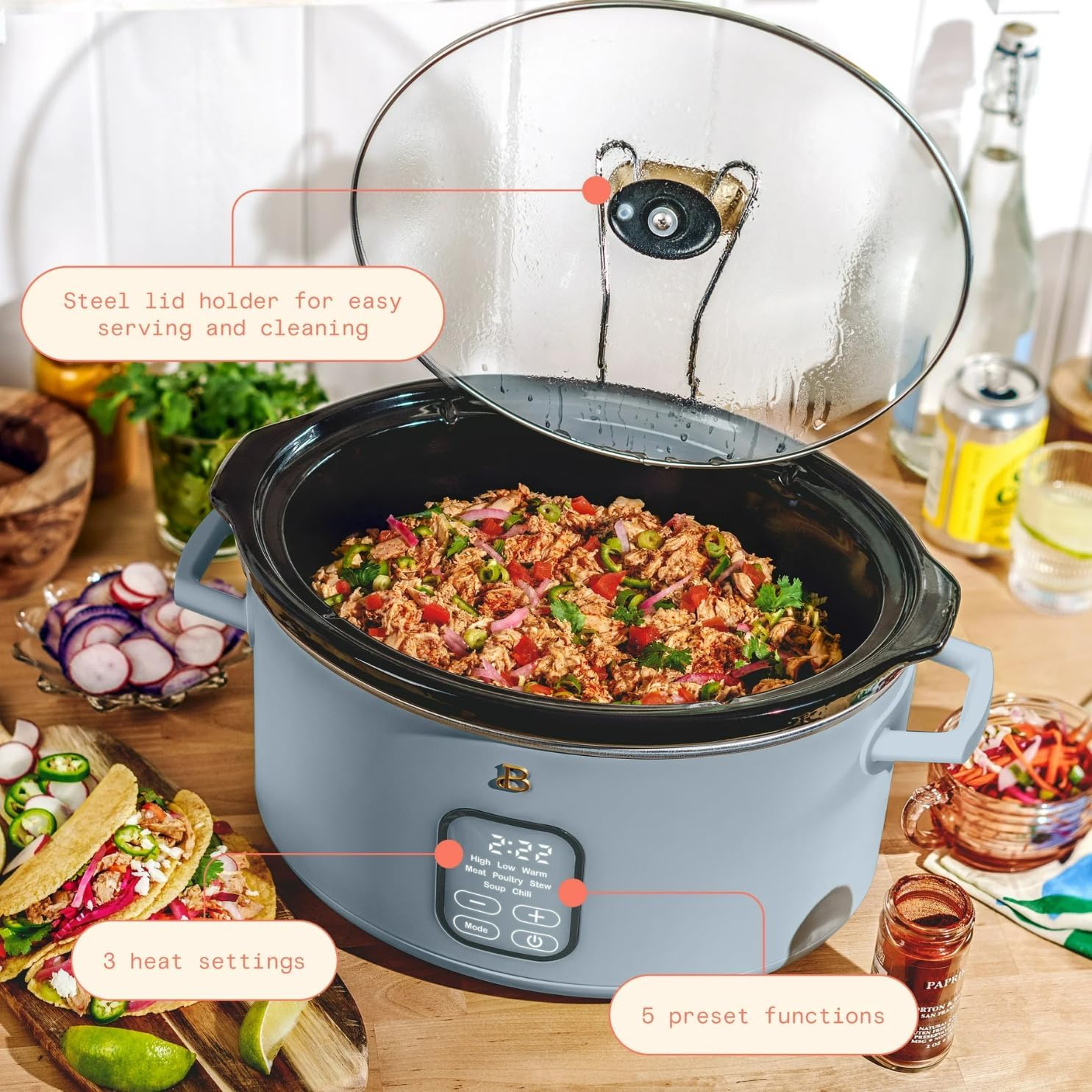 6 Quart Programmable Slow Cooker with Digital Timer, 5 Cooking Presets, Dishwasher Safe Crock Pot, Large Capacity, Easy to Use
