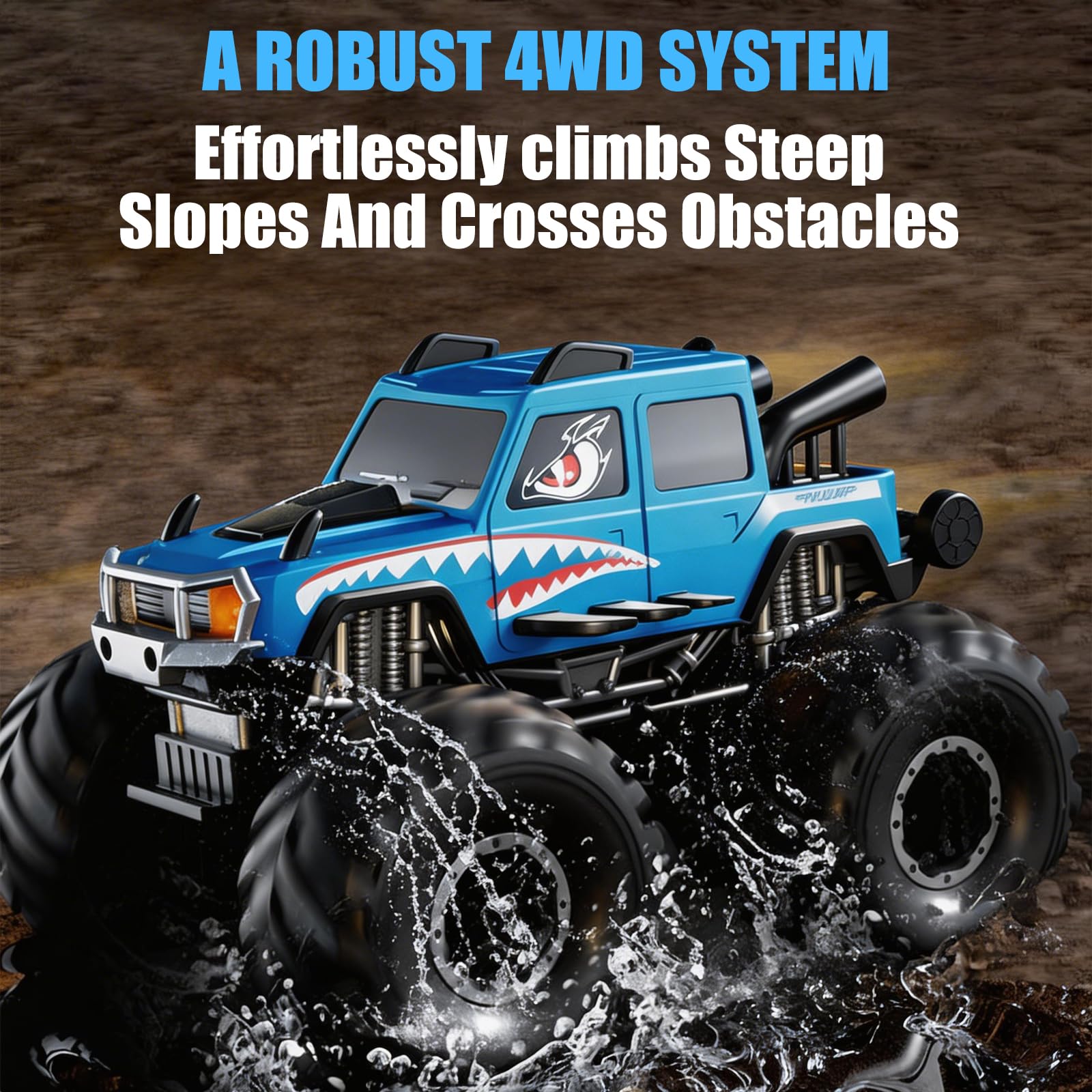 Macchina Telecomandata per Bambini, 2.4GHz 4WD Impermeabile Doppio lato Monster Truck Veicolo Anfibio Telecomandato con Sensore Gesti, Off-Road Auto RC per Sabbia, Prato, Acqua e Terreno