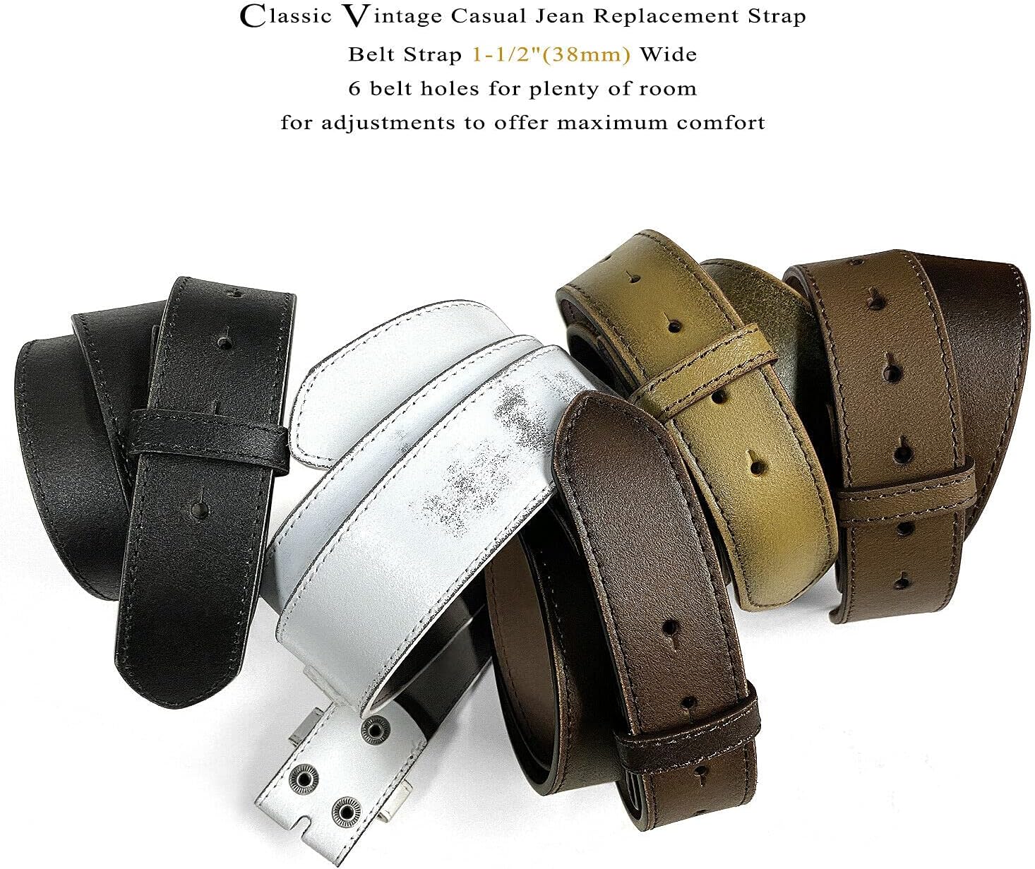 BS57 Classic Vintage Casual Jean Replacement Belt Strap or Belt 1-1/2"(38mm) Wide, Multi-Style Options - Image 5